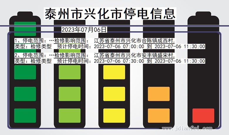 江苏省泰州兴化停电通知