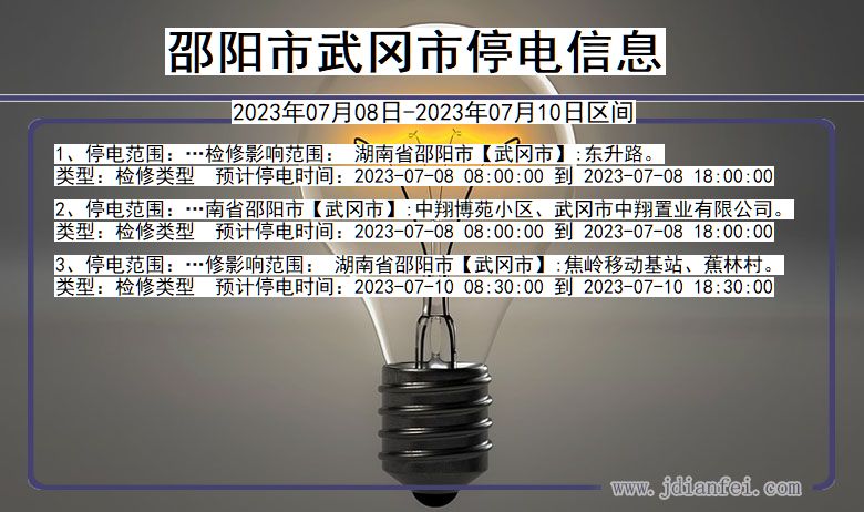 湖南省邵阳武冈停电通知