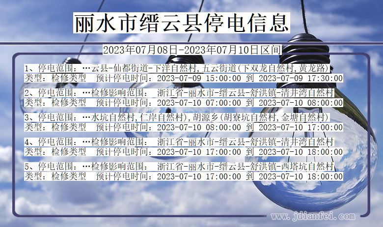 浙江省丽水缙云停电通知