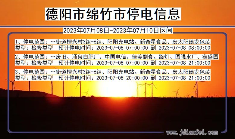 四川省德阳绵竹停电通知