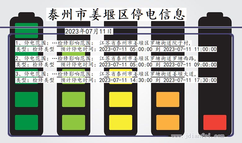 江苏省泰州姜堰停电通知