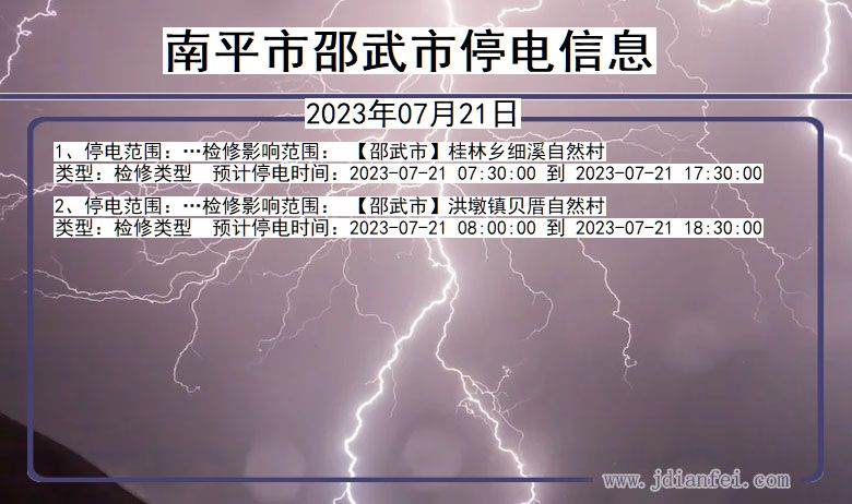 福建省南平邵武停电通知