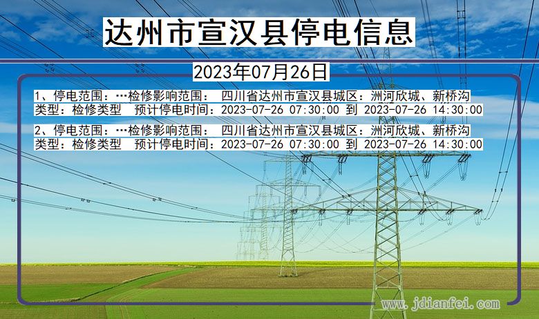 四川省达州宣汉停电通知