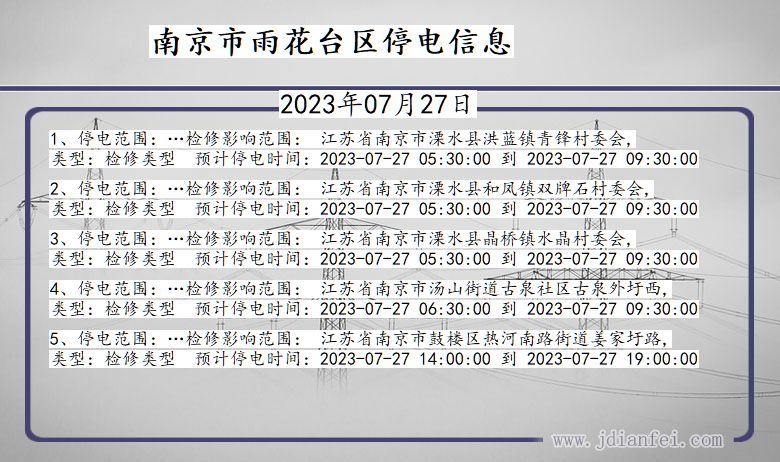 江苏省南京雨花台停电通知