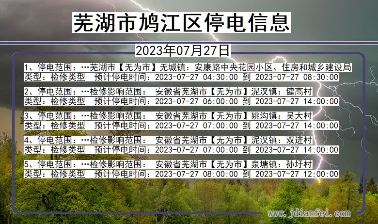 安徽省芜湖鸠江停电通知