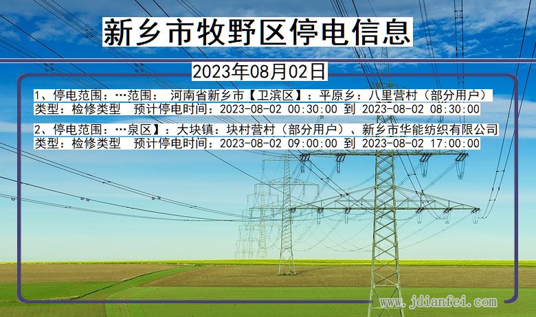 河南省新乡牧野停电通知