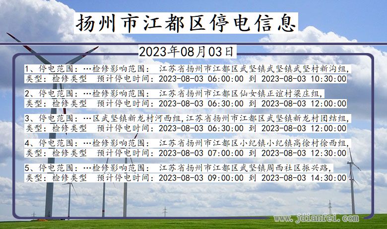 江苏省扬州江都停电通知