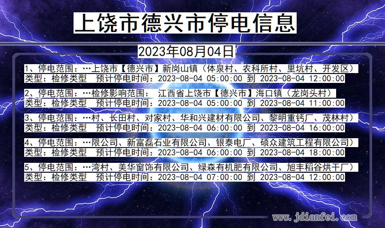 上饶德兴停电通知 江西省上饶德兴停电通知