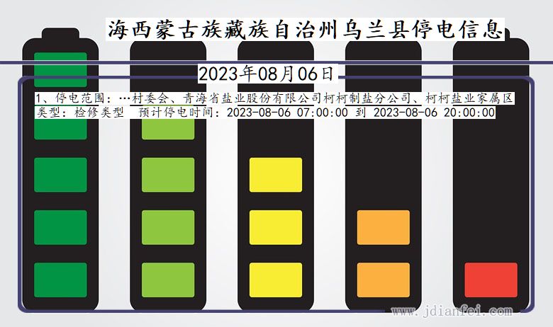 青海省海西蒙古族藏族自治州乌兰停电通知