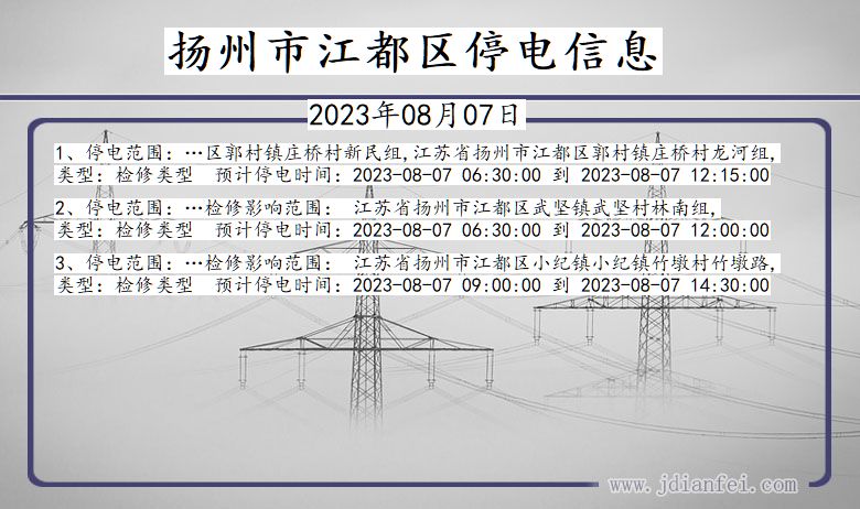 江苏省扬州江都停电通知