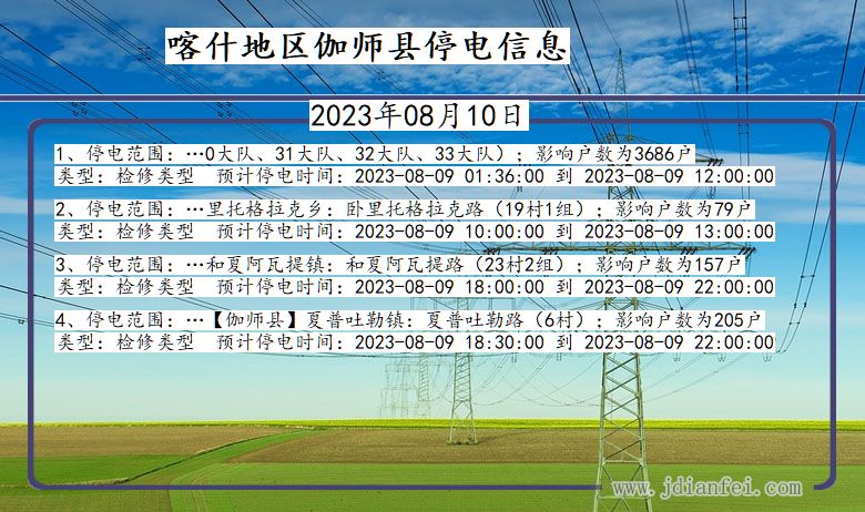 新疆维吾尔自治区喀什地区伽师停电通知