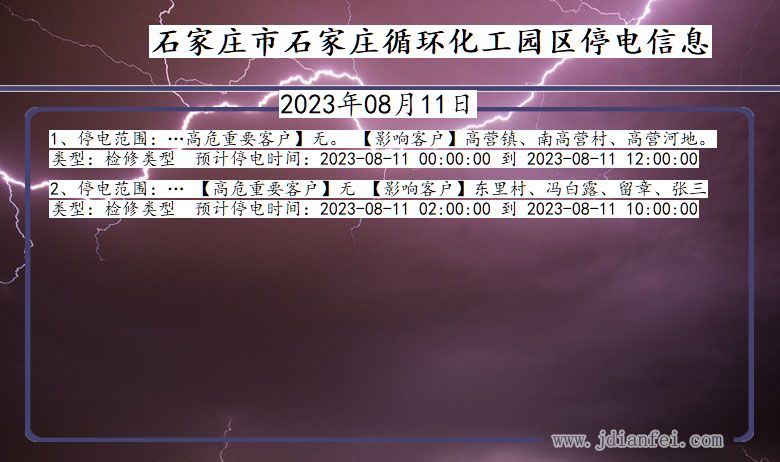 河北省石家庄石家庄循环化工园停电通知