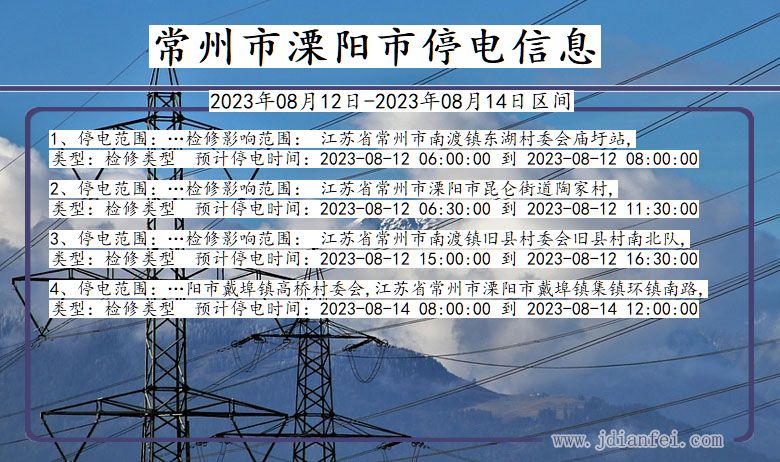 江苏省常州溧阳停电通知