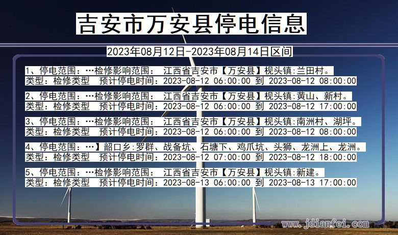 江西省吉安万安停电通知