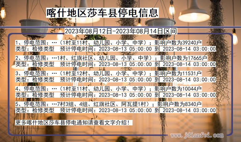 新疆维吾尔自治区喀什地区莎车停电通知