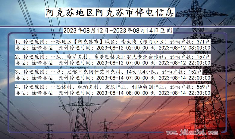 新疆维吾尔自治区阿克苏地区阿克苏停电通知