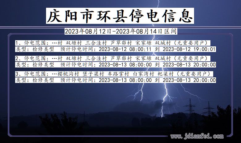 甘肃省庆阳环县停电通知