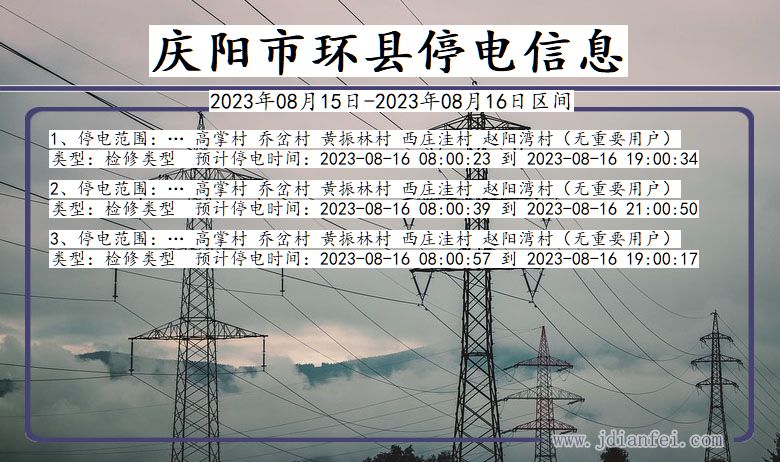 甘肃省庆阳环县停电通知