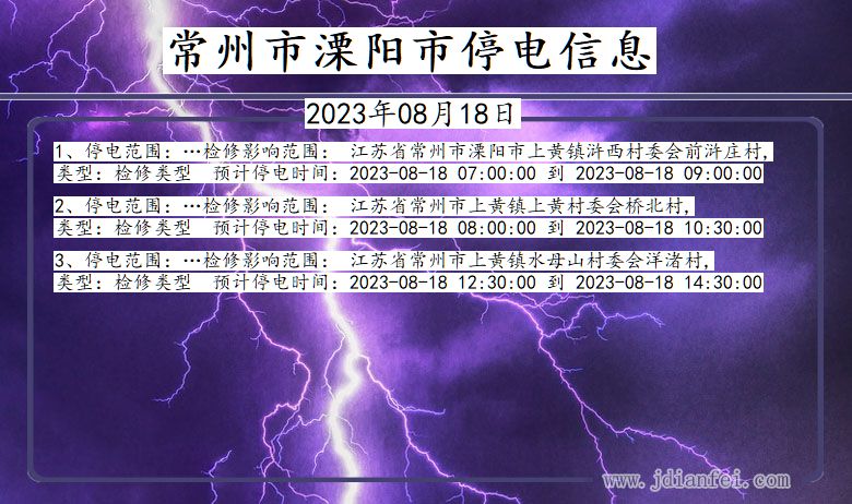 江苏省常州溧阳停电通知