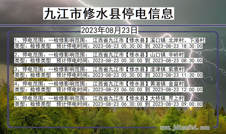 江西省九江修水停电通知