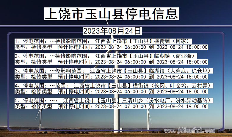 江西省上饶玉山停电通知