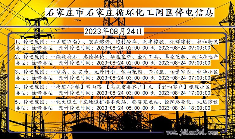 河北省石家庄石家庄循环化工园停电通知