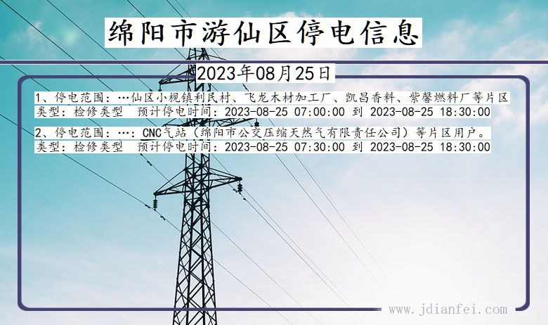 四川省绵阳游仙停电通知