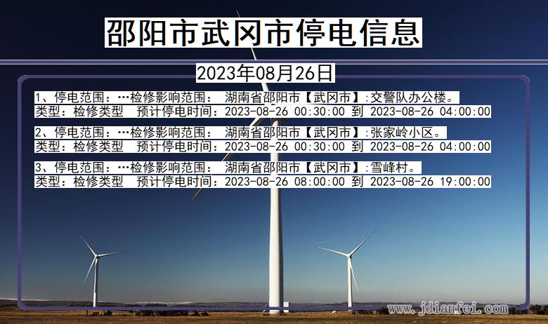 湖南省邵阳武冈停电通知