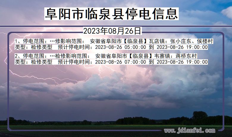 安徽省阜阳临泉停电通知