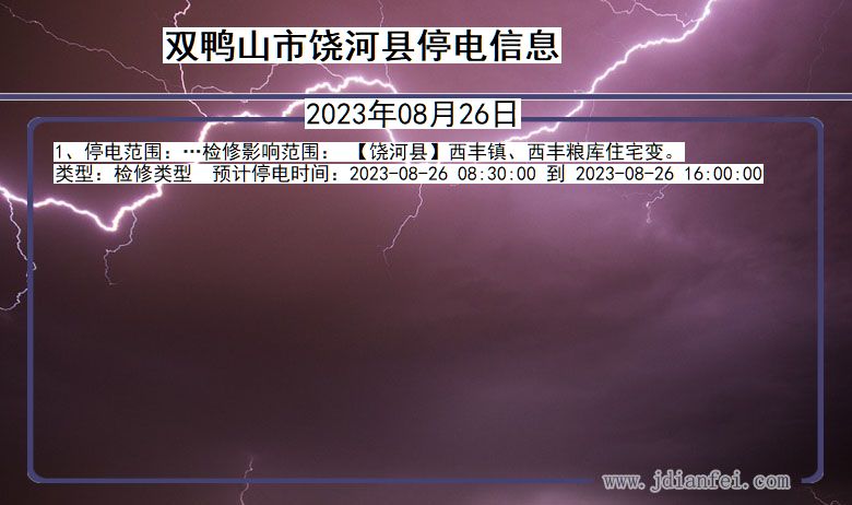 黑龙江省双鸭山饶河停电通知