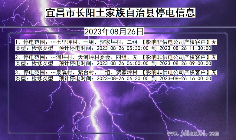 湖北省宜昌长阳土家族自治停电通知