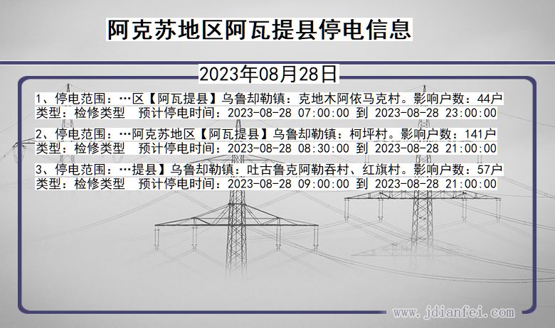 新疆维吾尔自治区阿克苏地区阿瓦提停电通知