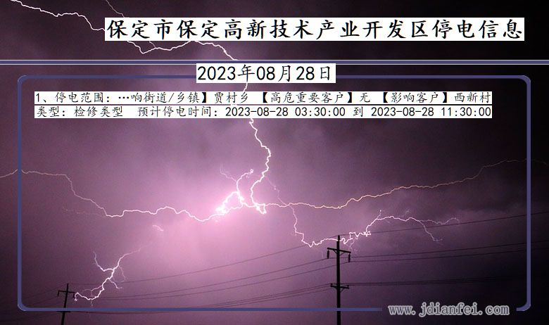 河北省保定保定高新技术产业开发停电通知