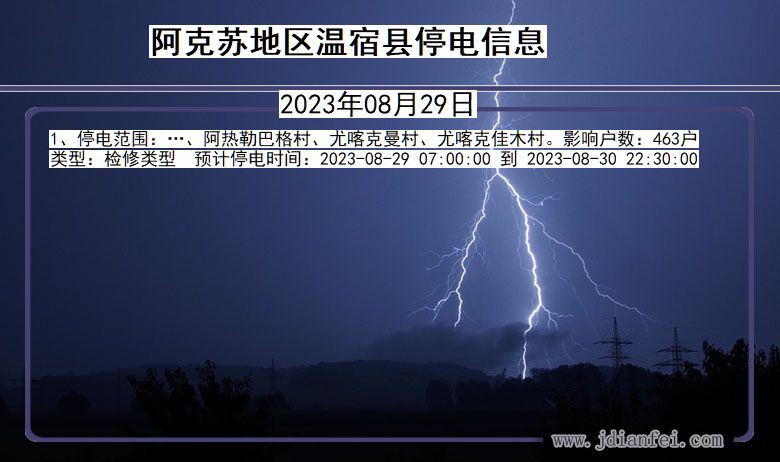 新疆维吾尔自治区阿克苏地区温宿停电通知