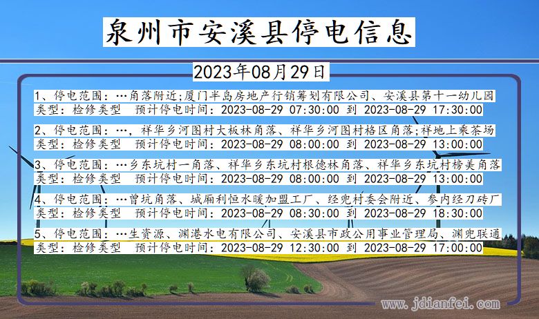 福建省泉州安溪停电通知