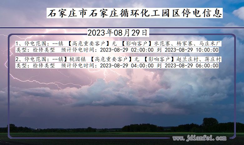 河北省石家庄石家庄循环化工园停电通知