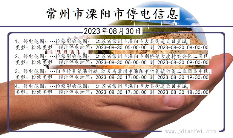 江苏省常州溧阳停电通知