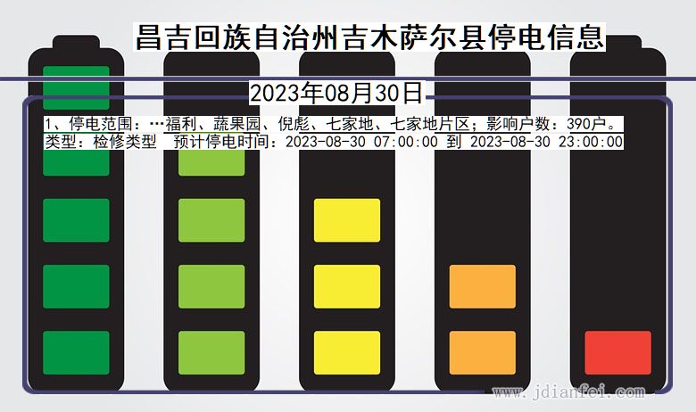 新疆维吾尔自治区昌吉回族自治州吉木萨尔停电通知