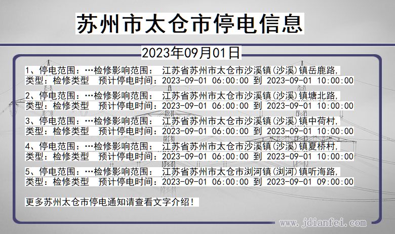 江苏省苏州太仓停电通知