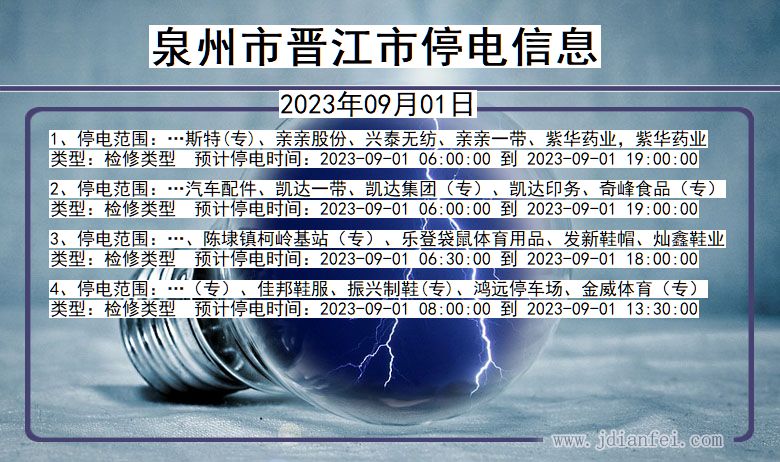 福建省泉州晋江停电通知