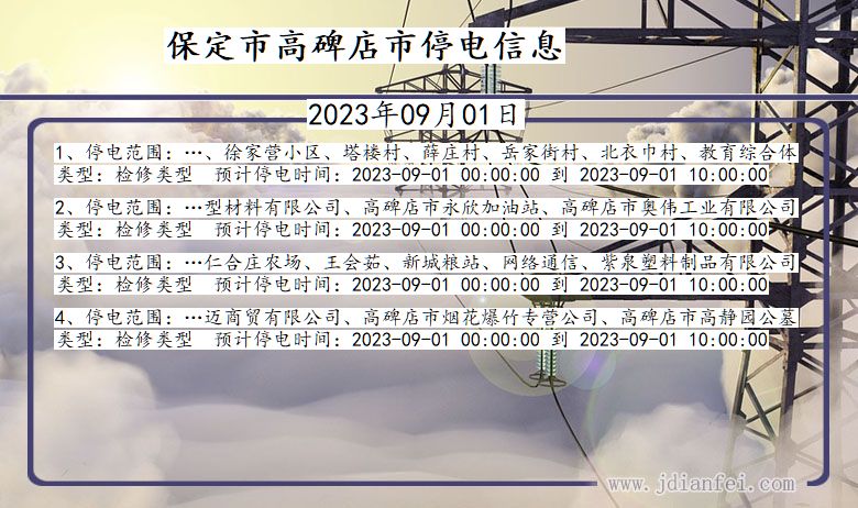 保定高碑店停电查询_2023年09月01日以后停电通知