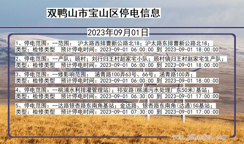 黑龙江省双鸭山宝山停电通知