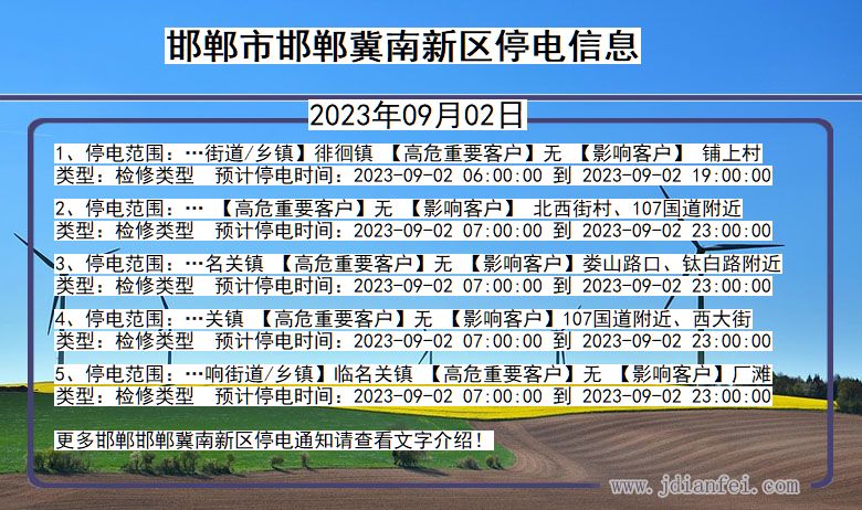 邯郸邯郸冀南新停电通知 河北省邯郸邯郸冀南新停电通知