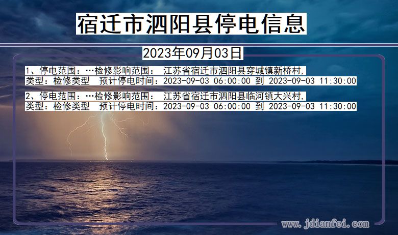 宿迁泗阳停电通知 江苏省宿迁泗阳停电通知