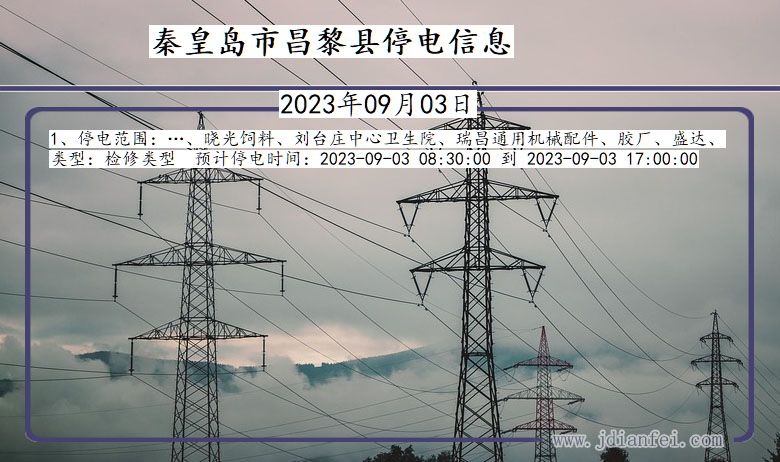 河北省秦皇岛昌黎停电通知