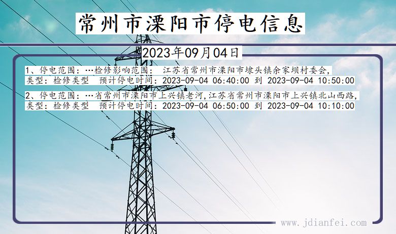 江苏省常州溧阳停电通知