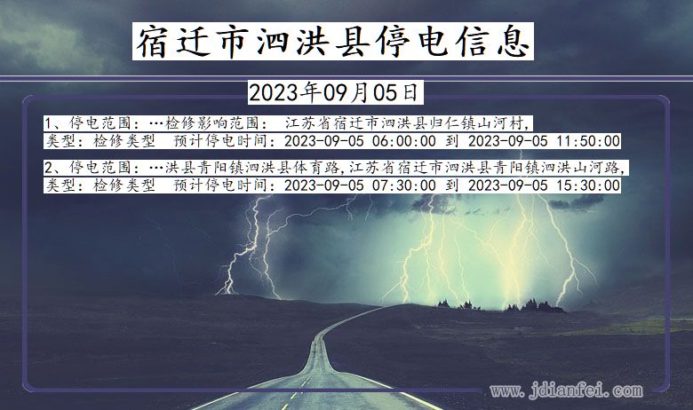 江苏省宿迁泗洪停电通知