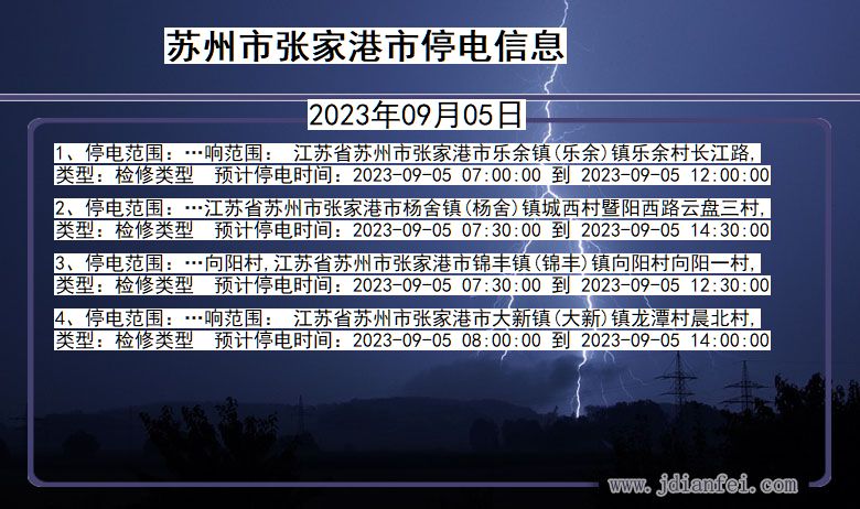 江苏省苏州张家港停电通知