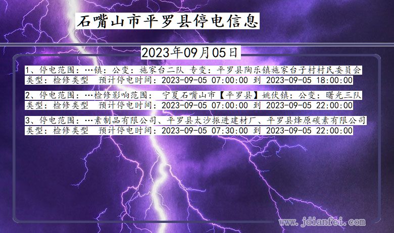 宁夏回族自治区石嘴山平罗停电通知