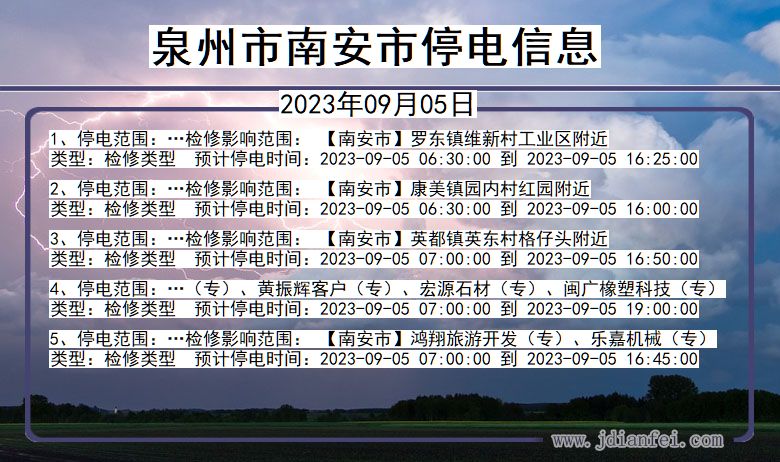 福建省泉州南安停电通知